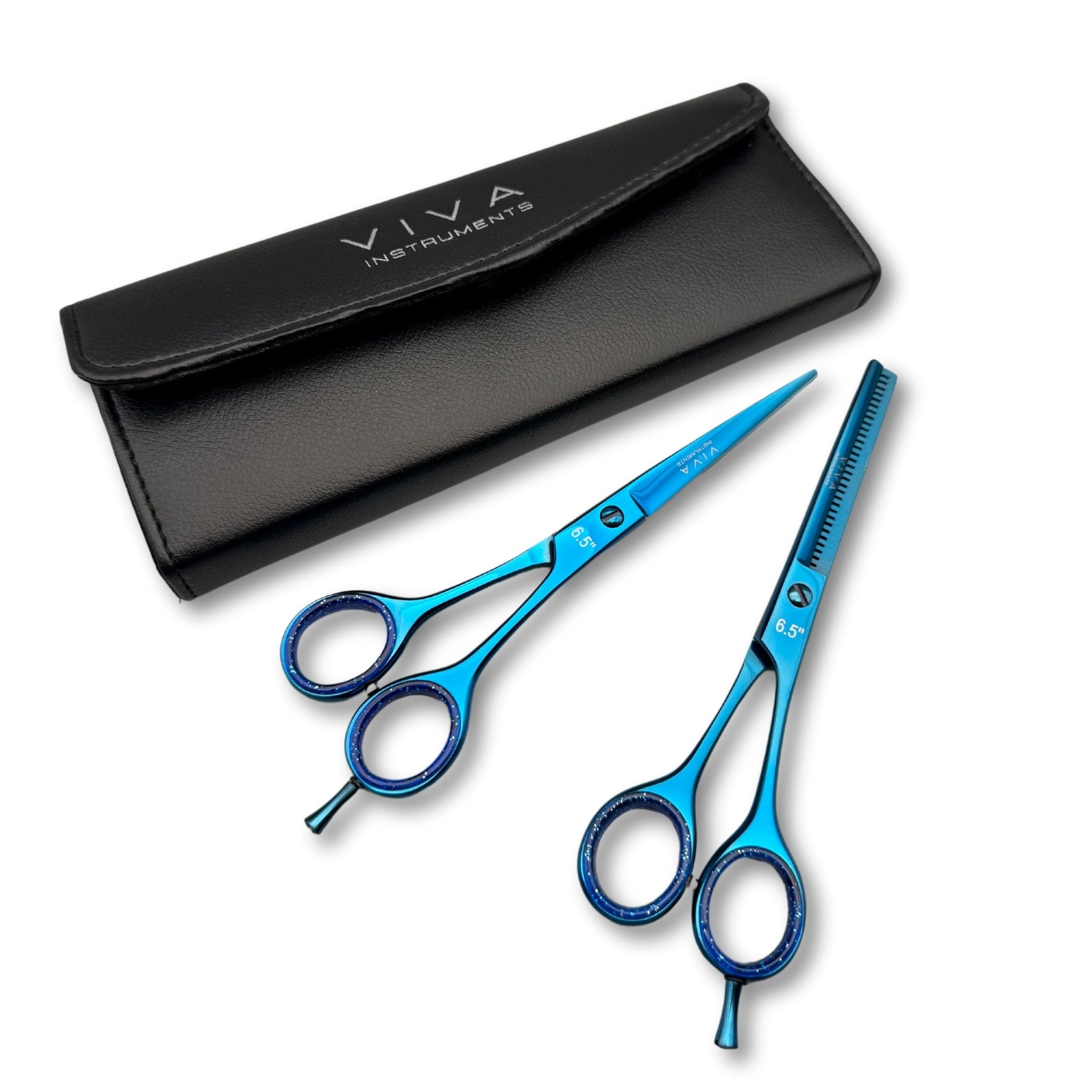 hair scissors set thinning cutting barber shears salon tools gold best quality blue colour - viva instruments 