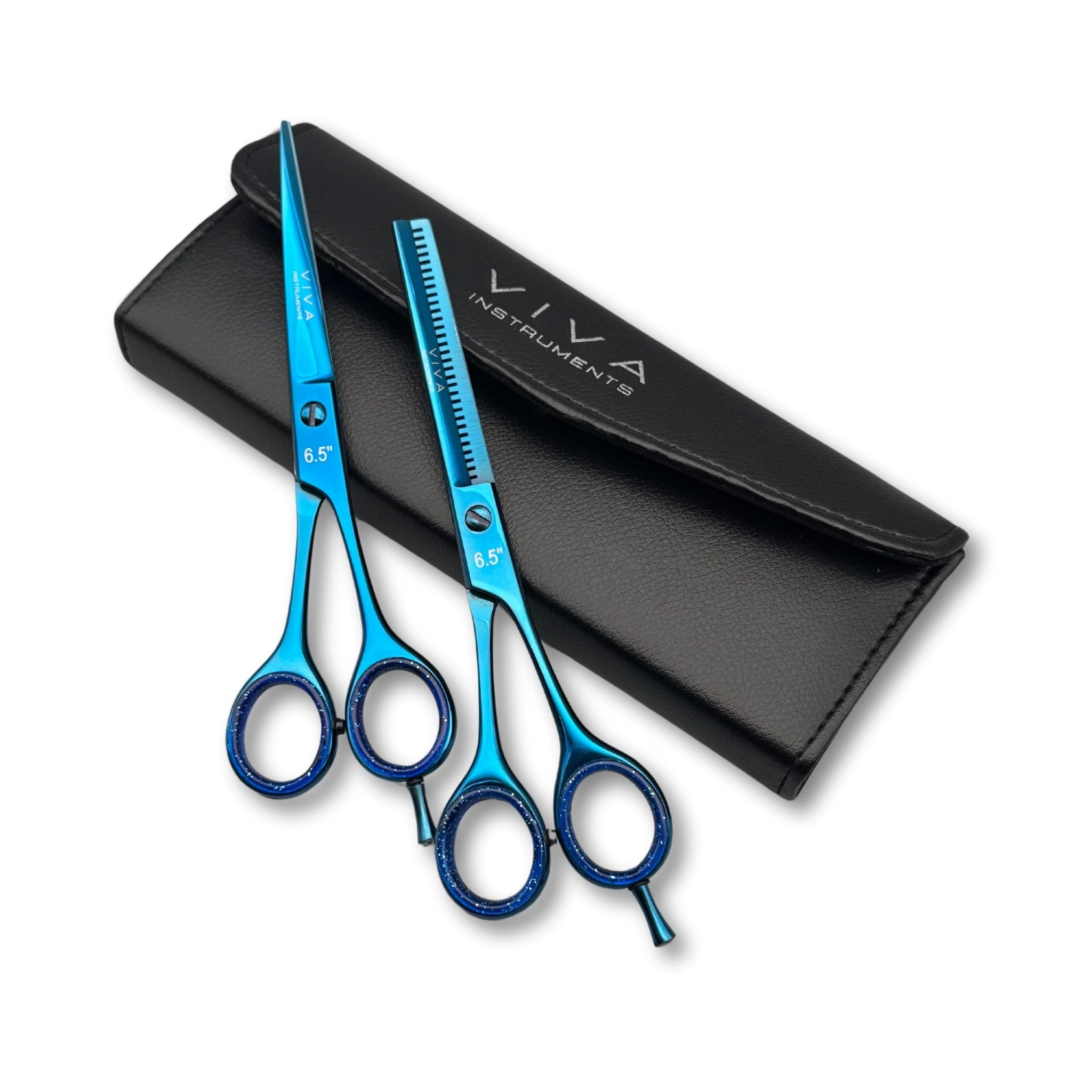 hair scissors set thinning cutting barber shears salon tools gold best quality blue colour - viva instruments 