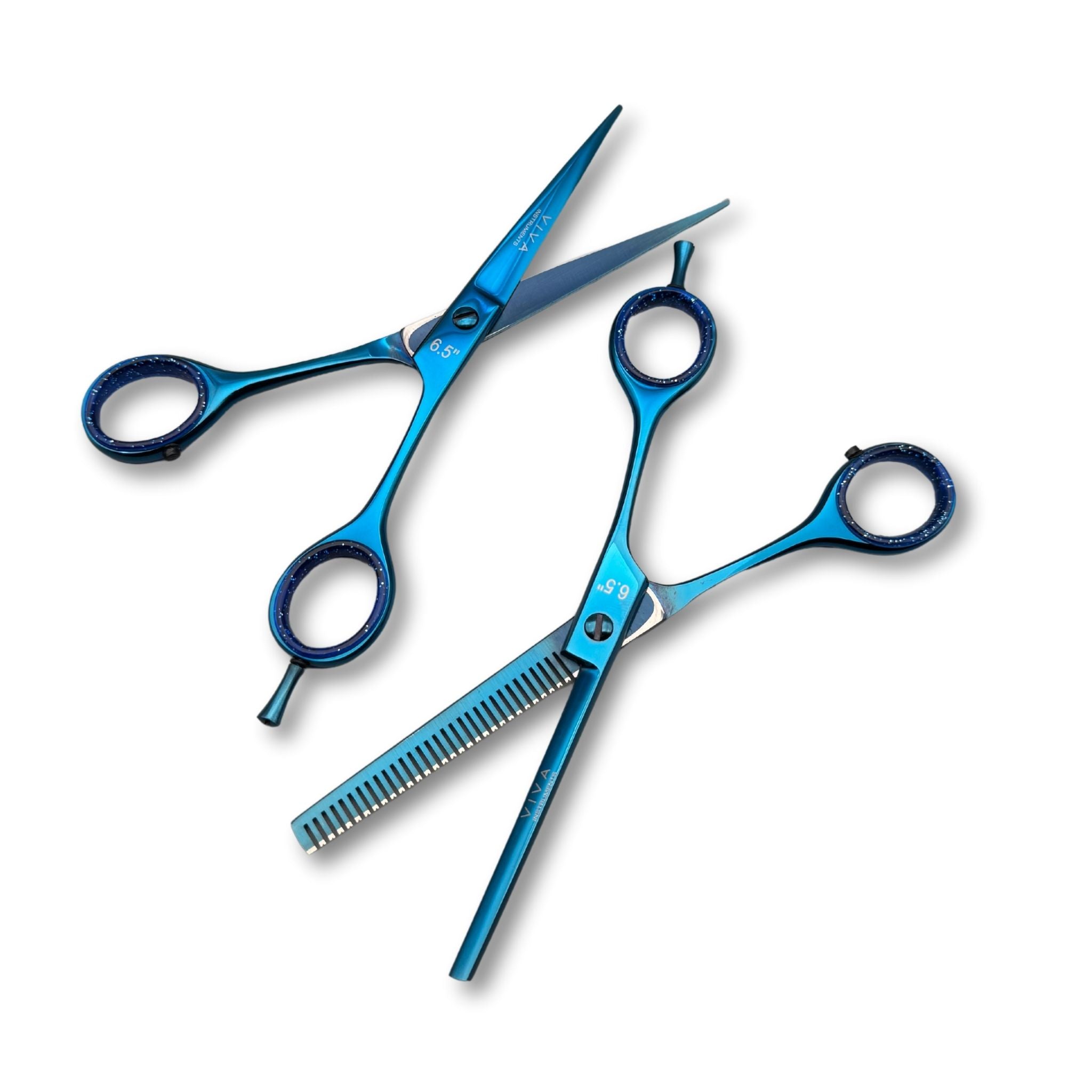 hair scissors set thinning cutting barber shears salon tools gold best quality blue colour - viva instruments 