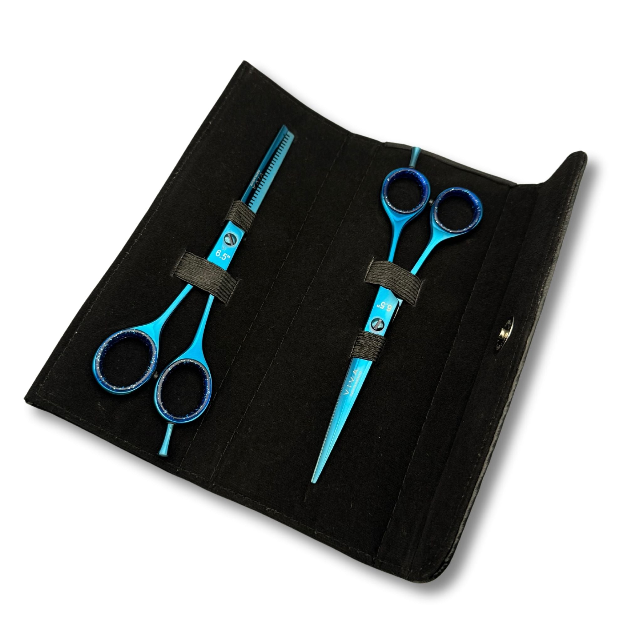 hair scissors set thinning cutting barber shears salon tools gold best quality blue colour - viva instruments 